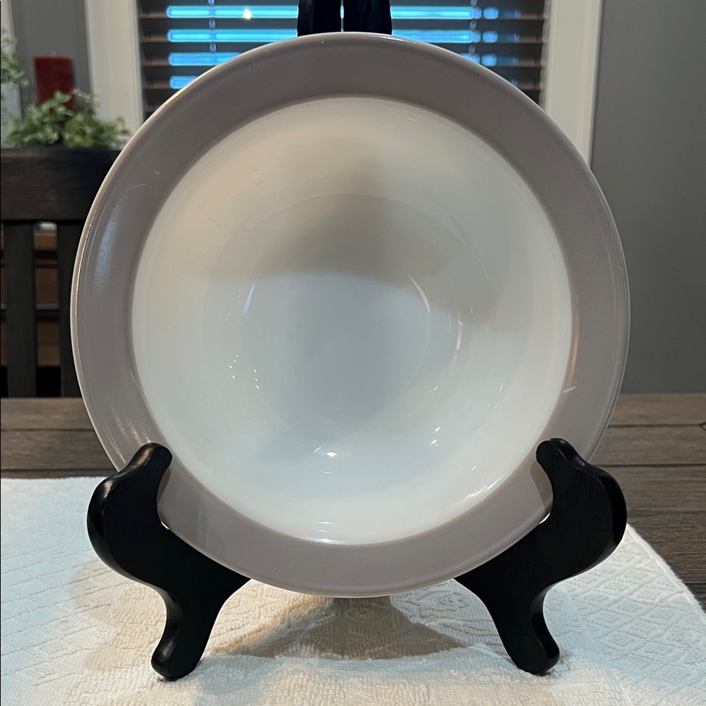 Pyrex Milkglass 9 Inch Serving Bowl Gray Band MCM